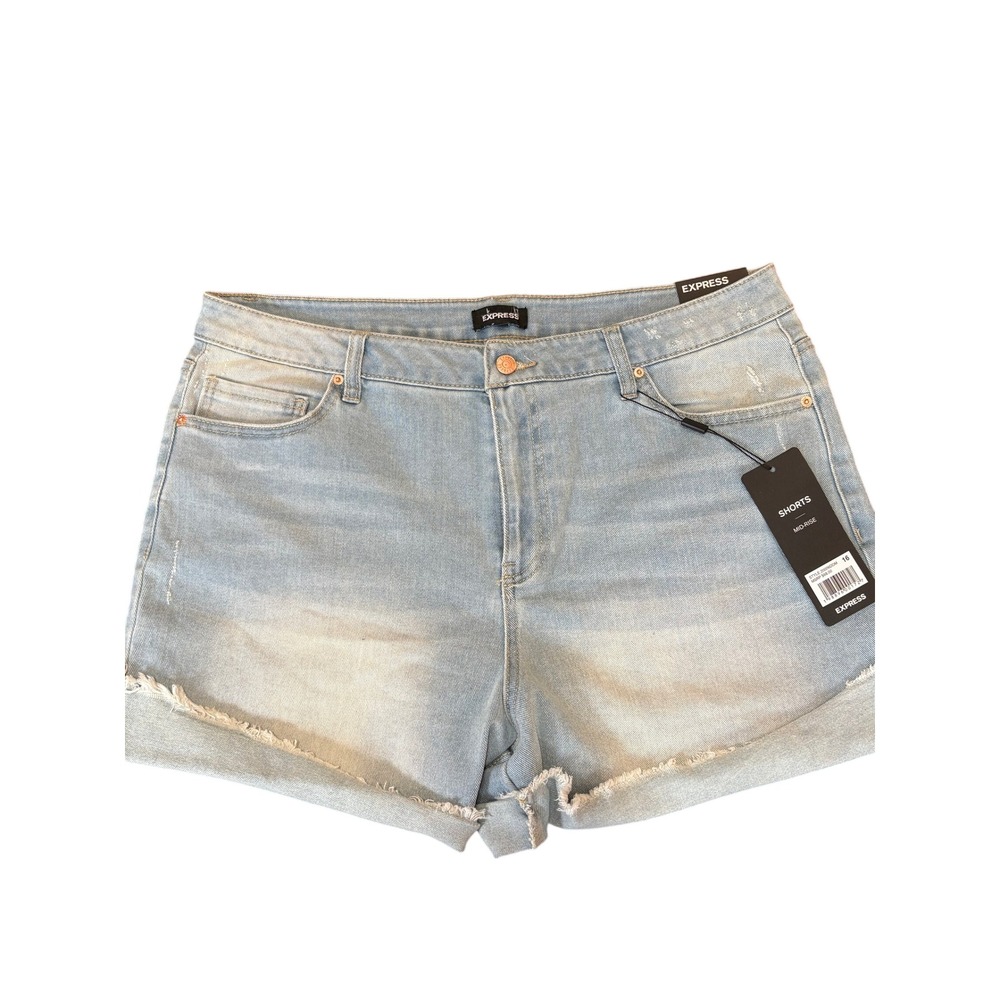 Express Womens Mid Rise Light Wash Denim Cutoff Shorts Size 16 NWT